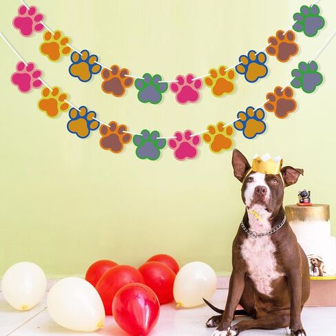 2PCS Puppy Paw Print Banner Dog Birthday Decorations, Let's Pawty Birthday Party Supplies Banner for Pet Girl Boy Kids Baby Shower Decor in Kuwait