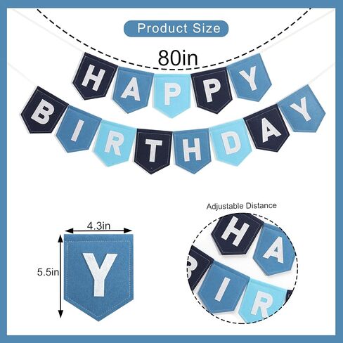 Felt Happy Birthday Banner, Green and Beige, 80 Inches, Gender-Neutral Birthday Party Decoration (Navy Blue) in Saudi Arabia