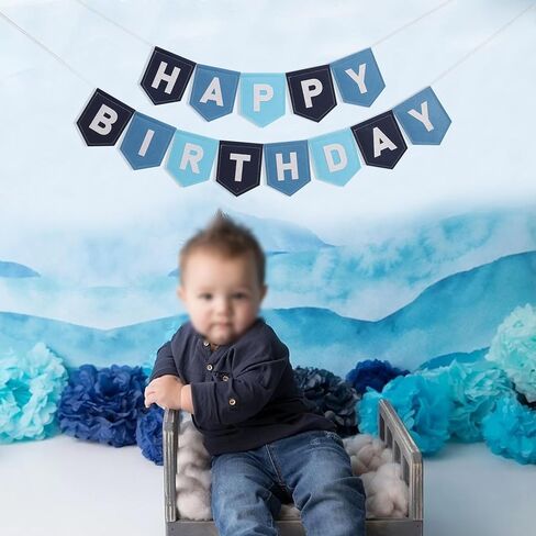 Felt Happy Birthday Banner, Green and Beige, 80 Inches, Gender-Neutral Birthday Party Decoration (Navy Blue) in Saudi Arabia