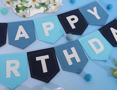Felt Happy Birthday Banner, Green and Beige, 80 Inches, Gender-Neutral Birthday Party Decoration (Navy Blue) in Saudi Arabia