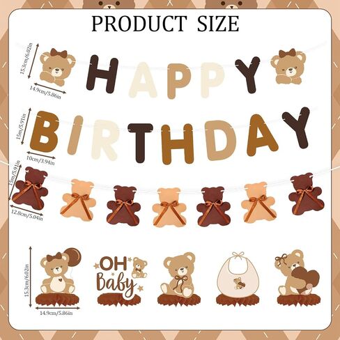 7pcs Teddy Bear Baby Shower Decorations, including 1pcs Bear Happy Birthday Banner 1pc Brown Bear Bow Patter Gender Reveal Banner,5pcs Bear Theme Honeycomb Centerpieces Decor for Bearly Wait Woodland Bear First Birthday Party Supplies in Saudi Arabia