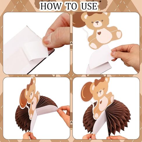 7pcs Teddy Bear Baby Shower Decorations, including 1pcs Bear Happy Birthday Banner 1pc Brown Bear Bow Patter Gender Reveal Banner,5pcs Bear Theme Honeycomb Centerpieces Decor for Bearly Wait Woodland Bear First Birthday Party Supplies in Saudi Arabia
