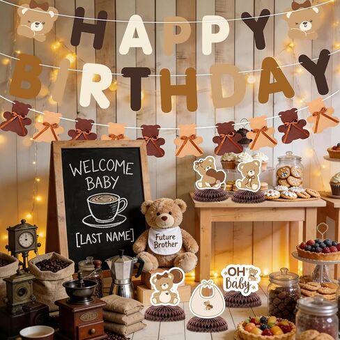 7pcs Teddy Bear Baby Shower Decorations, including 1pcs Bear Happy Birthday Banner 1pc Brown Bear Bow Patter Gender Reveal Banner,5pcs Bear Theme Honeycomb Centerpieces Decor for Bearly Wait Woodland Bear First Birthday Party Supplies in Saudi Arabia