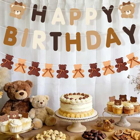 7pcs Teddy Bear Baby Shower Decorations, including 1pcs Bear Happy Birthday Banner 1pc Brown Bear Bow Patter Gender Reveal Banner,5pcs Bear Theme Honeycomb Centerpieces Decor for Bearly Wait Woodland Bear First Birthday Party Supplies in Saudi Arabia