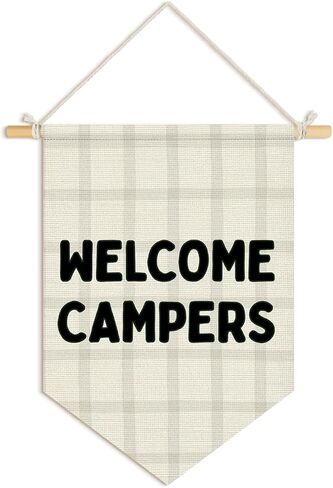 Camping Banner,Camper Decor Welcome to Camp Pennant Flag Banner, Green Welcome Sign Wall Hanging Canvas Flag Decor for Camping Party Toddler Boy Room Nursery 15x11 Inch in Saudi Arabia