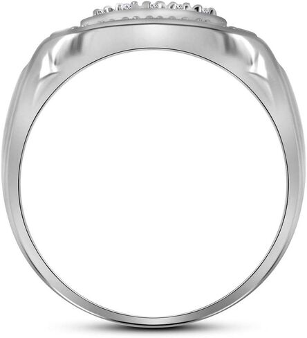 Solid 925 Sterling Silver Real Natural Diamond Mens Square Frame Cluster Anniversary Ring 1/10 Carat (.11 Cttw) in Kuwait