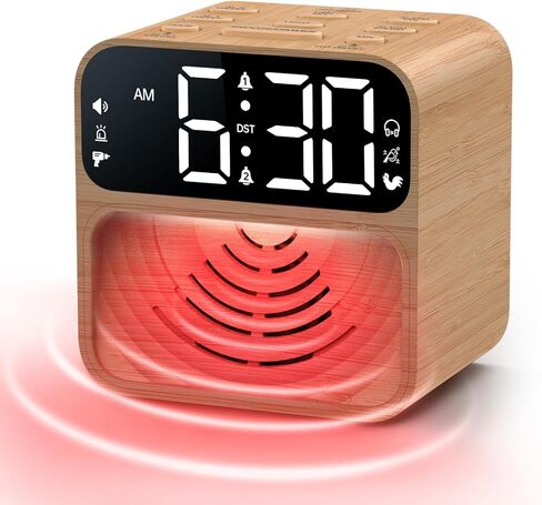 AuroraCalm Extra Loud Alarm Clock for Heavy Sleepers: 115dB Wake Up Alarm with Flashing Light to Help Prevent Oversleeping - Dual Alarm for Teens Adults Shift Workers Bedroom - Wood Grain in Kuwait