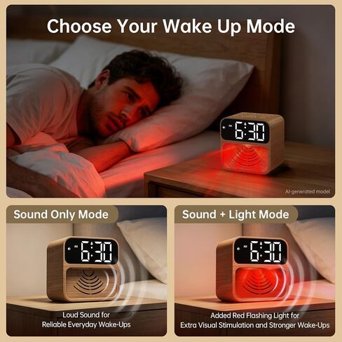 AuroraCalm Extra Loud Alarm Clock for Heavy Sleepers: 115dB Wake Up Alarm with Flashing Light to Help Prevent Oversleeping - Dual Alarm for Teens Adults Shift Workers Bedroom - Wood Grain in Kuwait