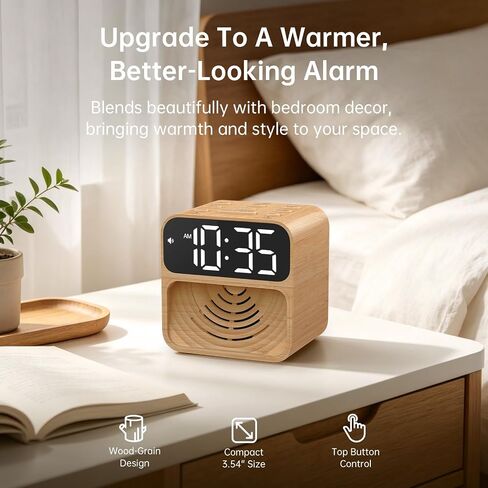 AuroraCalm Extra Loud Alarm Clock for Heavy Sleepers: 115dB Wake Up Alarm with Flashing Light to Help Prevent Oversleeping - Dual Alarm for Teens Adults Shift Workers Bedroom - Wood Grain in Kuwait