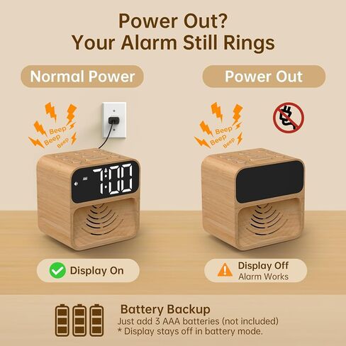 AuroraCalm Extra Loud Alarm Clock for Heavy Sleepers: 115dB Wake Up Alarm with Flashing Light to Help Prevent Oversleeping - Dual Alarm for Teens Adults Shift Workers Bedroom - Wood Grain in Kuwait