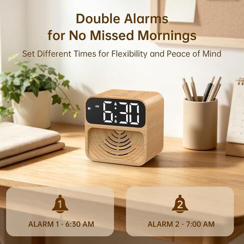 AuroraCalm Extra Loud Alarm Clock for Heavy Sleepers: 115dB Wake Up Alarm with Flashing Light to Help Prevent Oversleeping - Dual Alarm for Teens Adults Shift Workers Bedroom - Wood Grain in Kuwait