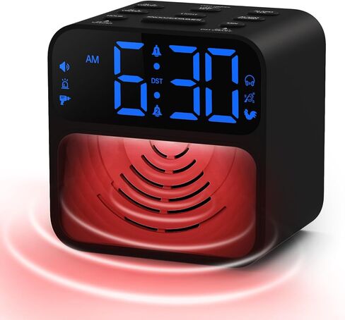AuroraCalm Extra Loud Alarm Clock for Heavy Sleepers: 115dB Wake Up Alarm with Flashing Light to Help Prevent Oversleeping - Dual Alarm for Teens Adults Shift Workers Bedroom - Wood Grain in Kuwait