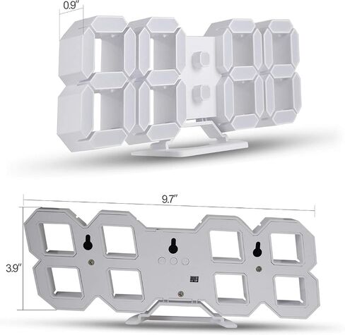 ساعة حائط رقمية LED ثلاثية الأبعاد/ساعة منبه للمكتب مع جهاز تحكم عن بعد لمكتب غرفة نوم المطبخ، ساعة ديكور بإضاءة ليلية LED مقاس 9.7 بوصة ضبط السطوع 12 ساعة/24 ساعة ودرجة حرارة التاريخ، هدية رائعة in Kuwait