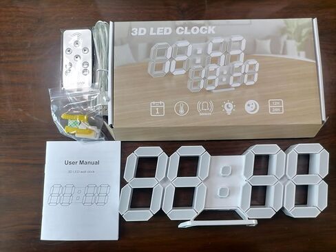 ساعة حائط رقمية LED ثلاثية الأبعاد/ساعة منبه للمكتب مع جهاز تحكم عن بعد لمكتب غرفة نوم المطبخ، ساعة ديكور بإضاءة ليلية LED مقاس 9.7 بوصة ضبط السطوع 12 ساعة/24 ساعة ودرجة حرارة التاريخ، هدية رائعة in Kuwait