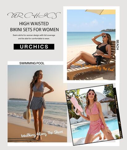 Urchics High Waisted Bikini Sets for Women Gingham Push Up Two Piece Swim Skirt Set Tummy Control Bathing Suit 2026 Swimsuit in Saudi Arabia