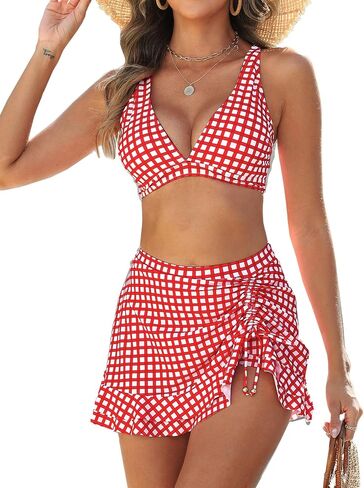 Urchics High Waisted Bikini Sets for Women Gingham Push Up Two Piece Swim Skirt Set Tummy Control Bathing Suit 2026 Swimsuit in Saudi Arabia