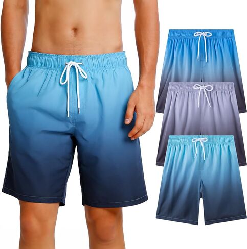 ROSEGIN 3 Pack Mens Swim Trunks 9 Inch with Mesh Liner Quick Dry Bathing Suits Beach Vacation Swimsuit Board Shorts in Saudi Arabia