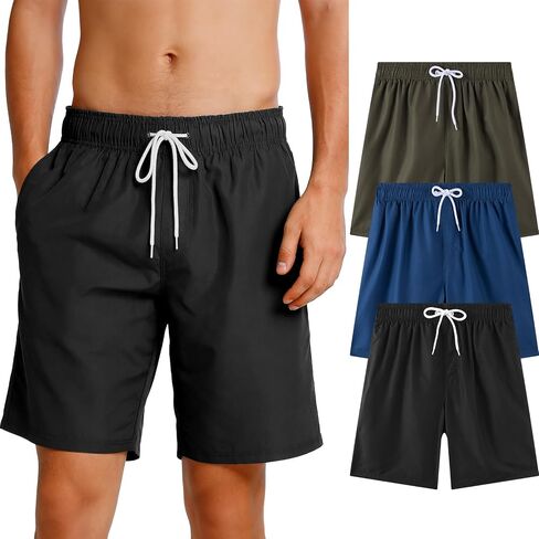 ROSEGIN 3 Pack Mens Swim Trunks 9 Inch with Mesh Liner Quick Dry Bathing Suits Beach Vacation Swimsuit Board Shorts in Saudi Arabia