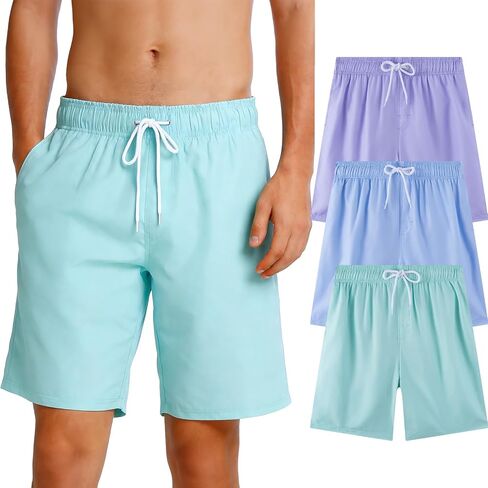 ROSEGIN 3 Pack Mens Swim Trunks 9 Inch with Mesh Liner Quick Dry Bathing Suits Beach Vacation Swimsuit Board Shorts in Saudi Arabia