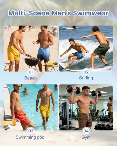 ROSEGIN 3 Pack Mens Swim Trunks 9 Inch with Mesh Liner Quick Dry Bathing Suits Beach Vacation Swimsuit Board Shorts in Saudi Arabia