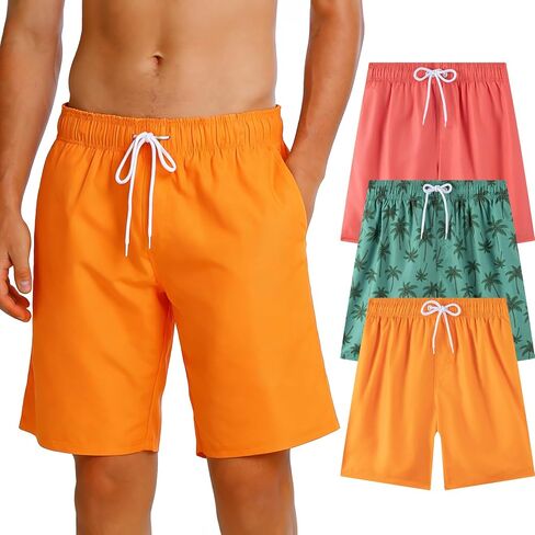 ROSEGIN 3 Pack Mens Swim Trunks 9 Inch with Mesh Liner Quick Dry Bathing Suits Beach Vacation Swimsuit Board Shorts in Saudi Arabia