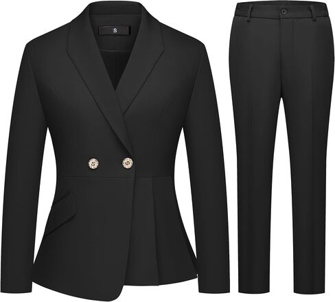 Women's 2 Piece Suit Set Slim Fit Asymmetric Blazer Pants Set Formal Business Casual Outfit for Lady Work Office in Kuwait