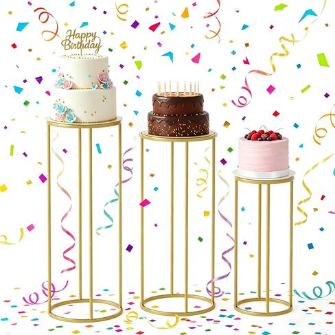 Urban Deco 3Pcs Cylinder Stands for Party, Round Pedestal Stand for Parties with Removable Acrylic Tops, Gold Metal Cake Stands, Cilindros para Fiestas for Birthday Party Wedding Baby Shower Decor in Saudi Arabia