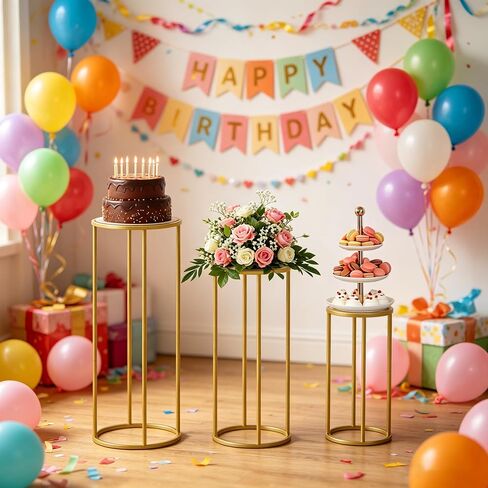 Urban Deco 3Pcs Cylinder Stands for Party, Round Pedestal Stand for Parties with Removable Acrylic Tops, Gold Metal Cake Stands, Cilindros para Fiestas for Birthday Party Wedding Baby Shower Decor in Saudi Arabia