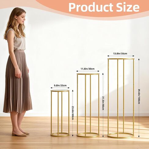 Urban Deco 3Pcs Cylinder Stands for Party, Round Pedestal Stand for Parties with Removable Acrylic Tops, Gold Metal Cake Stands, Cilindros para Fiestas for Birthday Party Wedding Baby Shower Decor in Saudi Arabia