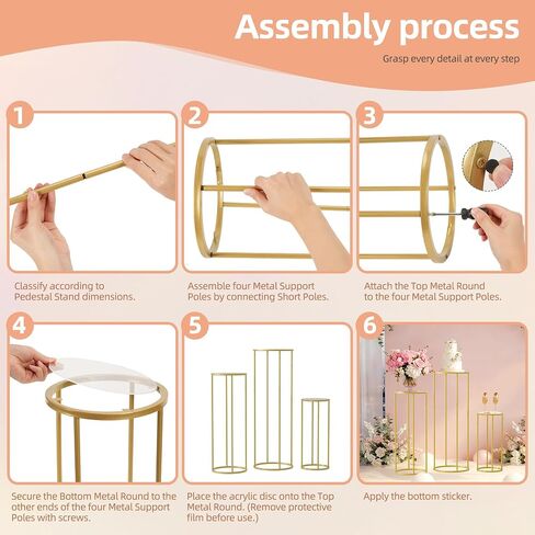 Urban Deco 3Pcs Cylinder Stands for Party, Round Pedestal Stand for Parties with Removable Acrylic Tops, Gold Metal Cake Stands, Cilindros para Fiestas for Birthday Party Wedding Baby Shower Decor in Saudi Arabia