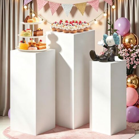 Square Stands for Party, 3Pcs Metal Pleated Pedestal Stand Heavy Duty White Cake Cilindros Para Fiestas Parties Round Display Flower Plant Stand for Wedding Birthday Party Decor in Saudi Arabia