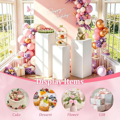 Square Stands for Party, 3Pcs Metal Pleated Pedestal Stand Heavy Duty White Cake Cilindros Para Fiestas Parties Round Display Flower Plant Stand for Wedding Birthday Party Decor in Saudi Arabia