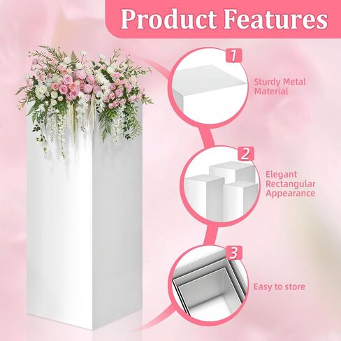 Square Stands for Party, 3Pcs Metal Pleated Pedestal Stand Heavy Duty White Cake Cilindros Para Fiestas Parties Round Display Flower Plant Stand for Wedding Birthday Party Decor in Saudi Arabia
