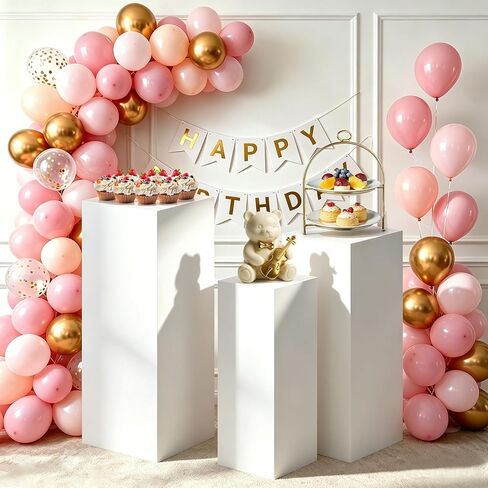 Square Stands for Party, 3Pcs Metal Pleated Pedestal Stand Heavy Duty White Cake Cilindros Para Fiestas Parties Round Display Flower Plant Stand for Wedding Birthday Party Decor in Saudi Arabia
