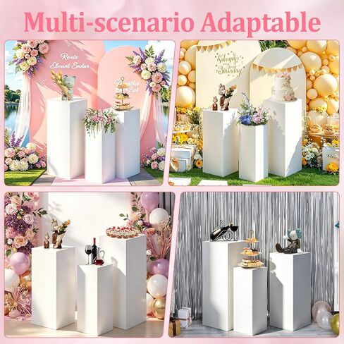 Square Stands for Party, 3Pcs Metal Pleated Pedestal Stand Heavy Duty White Cake Cilindros Para Fiestas Parties Round Display Flower Plant Stand for Wedding Birthday Party Decor in Saudi Arabia