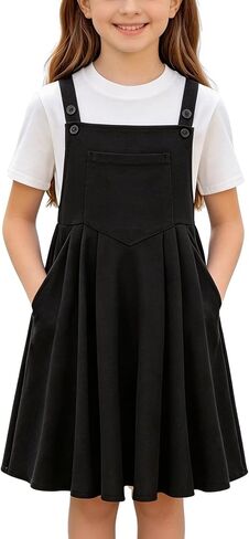Kids4ever Girls Dress Set 2pc Overall Dress with T-Shirt Adjustable Strap Loose Fit Summer Casual Dress for 9-13Y in Saudi Arabia
