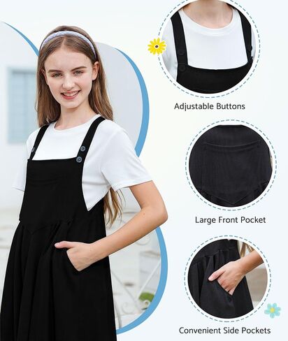 Kids4ever Girls Dress Set 2pc Overall Dress with T-Shirt Adjustable Strap Loose Fit Summer Casual Dress for 9-13Y in Saudi Arabia