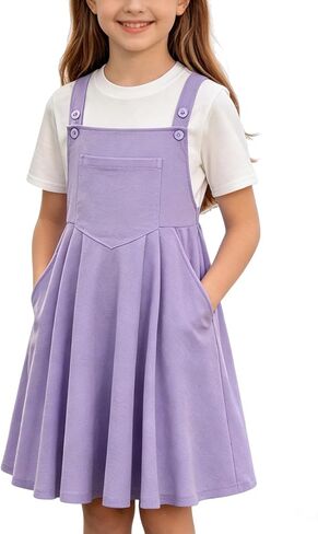 Kids4ever Girls Dress Set 2pc Overall Dress with T-Shirt Adjustable Strap Loose Fit Summer Casual Dress for 9-13Y in Saudi Arabia