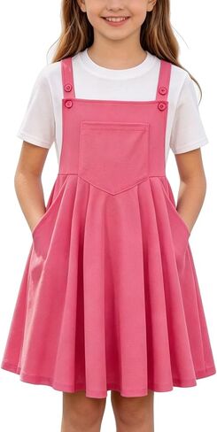 Kids4ever Girls Dress Set 2pc Overall Dress with T-Shirt Adjustable Strap Loose Fit Summer Casual Dress for 9-13Y in Saudi Arabia
