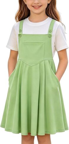 Kids4ever Girls Dress Set 2pc Overall Dress with T-Shirt Adjustable Strap Loose Fit Summer Casual Dress for 9-13Y in Saudi Arabia