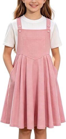 Kids4ever Girls Dress Set 2pc Overall Dress with T-Shirt Adjustable Strap Loose Fit Summer Casual Dress for 9-13Y in Saudi Arabia