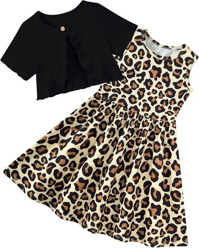 Girls Dresses with Cardigan for 5-12 Years Kids 2 Piece Summer Outfits in Saudi Arabia