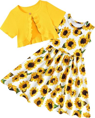 Girls Dresses with Cardigan for 5-12 Years Kids 2 Piece Summer Outfits in Saudi Arabia