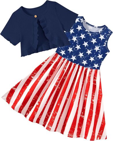 Girls Dresses with Cardigan for 5-12 Years Kids 2 Piece Summer Outfits in Saudi Arabia