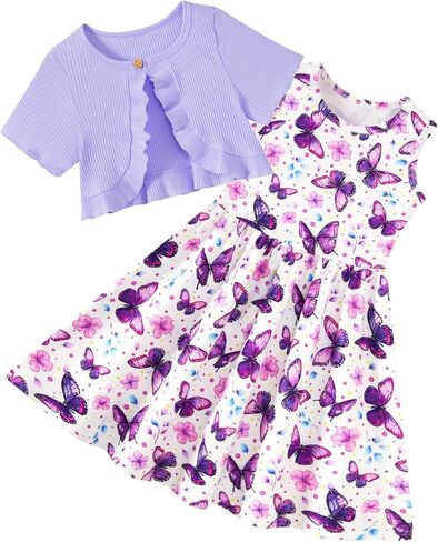 Girls Dresses with Cardigan for 5-12 Years Kids 2 Piece Summer Outfits in Saudi Arabia