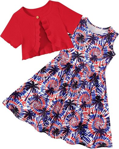 Girls Dresses with Cardigan for 5-12 Years Kids 2 Piece Summer Outfits in Saudi Arabia