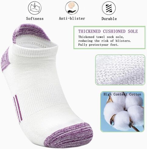 Womens Ankle Socks 6 Pairs Anti-blister Thick Cushioned Wicking Odor Resist Athletic Running Socks With Heel Tab in Saudi Arabia