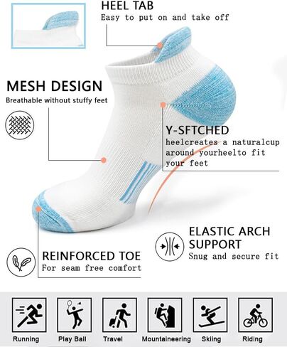 Womens Ankle Socks 6 Pairs Anti-blister Thick Cushioned Wicking Odor Resist Athletic Running Socks With Heel Tab in Saudi Arabia