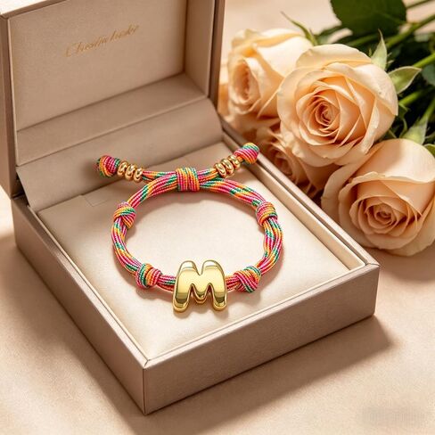 SAVITO Personalized Custom Bubble Initial Bracelet Colorful Hand-Knotted Cord Bracelet Couple Bracelets Valentine's Day Gift in Saudi Arabia