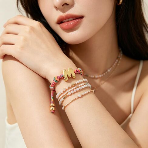 SAVITO Personalized Custom Bubble Initial Bracelet Colorful Hand-Knotted Cord Bracelet Couple Bracelets Valentine's Day Gift in Saudi Arabia
